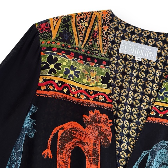 Dorothy Schoelen Platinum Vintage Medium Black Multi Long Sleeve Sheer Jacket - Picture 8 of 16